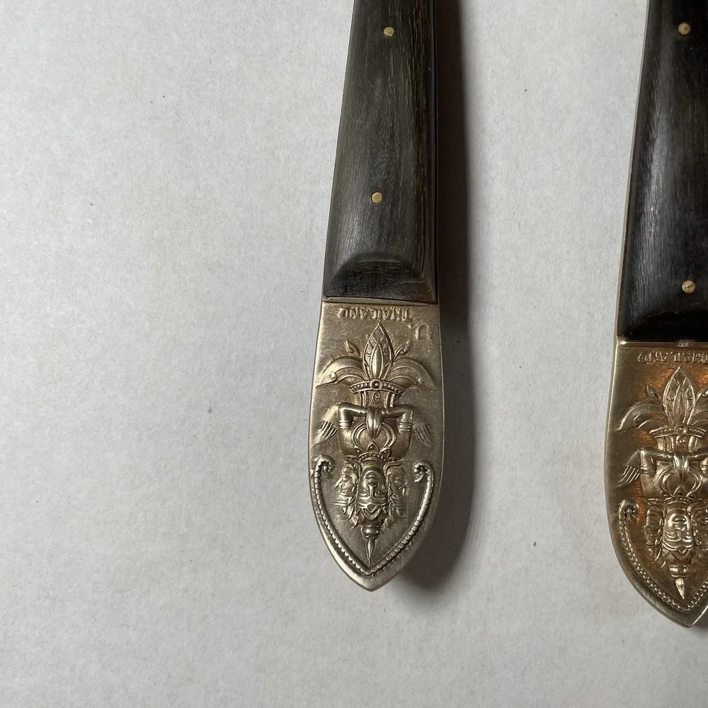 Vintage Thai Flatware Set 6pc Thepphanom Deity Design, Wood Handles Brass‎